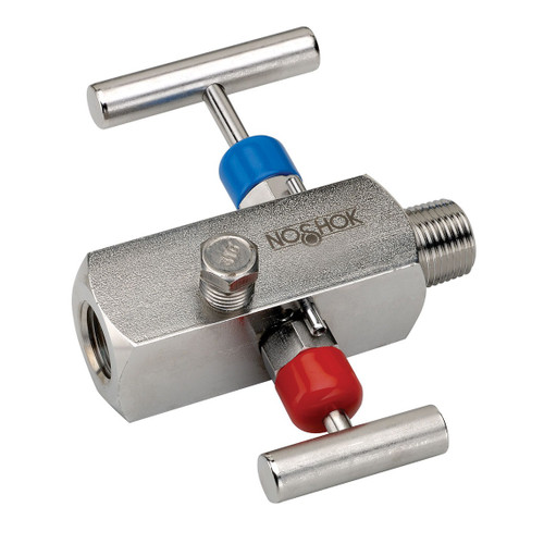NOSHOK 2070 Series Block & Bleed 2 Needle Valves With Hard Seat, 2070-FMS, 1/2" NPT, Female x Male, 316 Stainless Steel, Hard Seat Block, Bleed 2-Valve