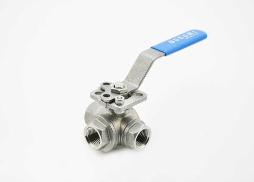 1/2" Bonomi 955N - 3 Way, Stainless Steel, FNPT, T-Port/Standard, Ball Valve