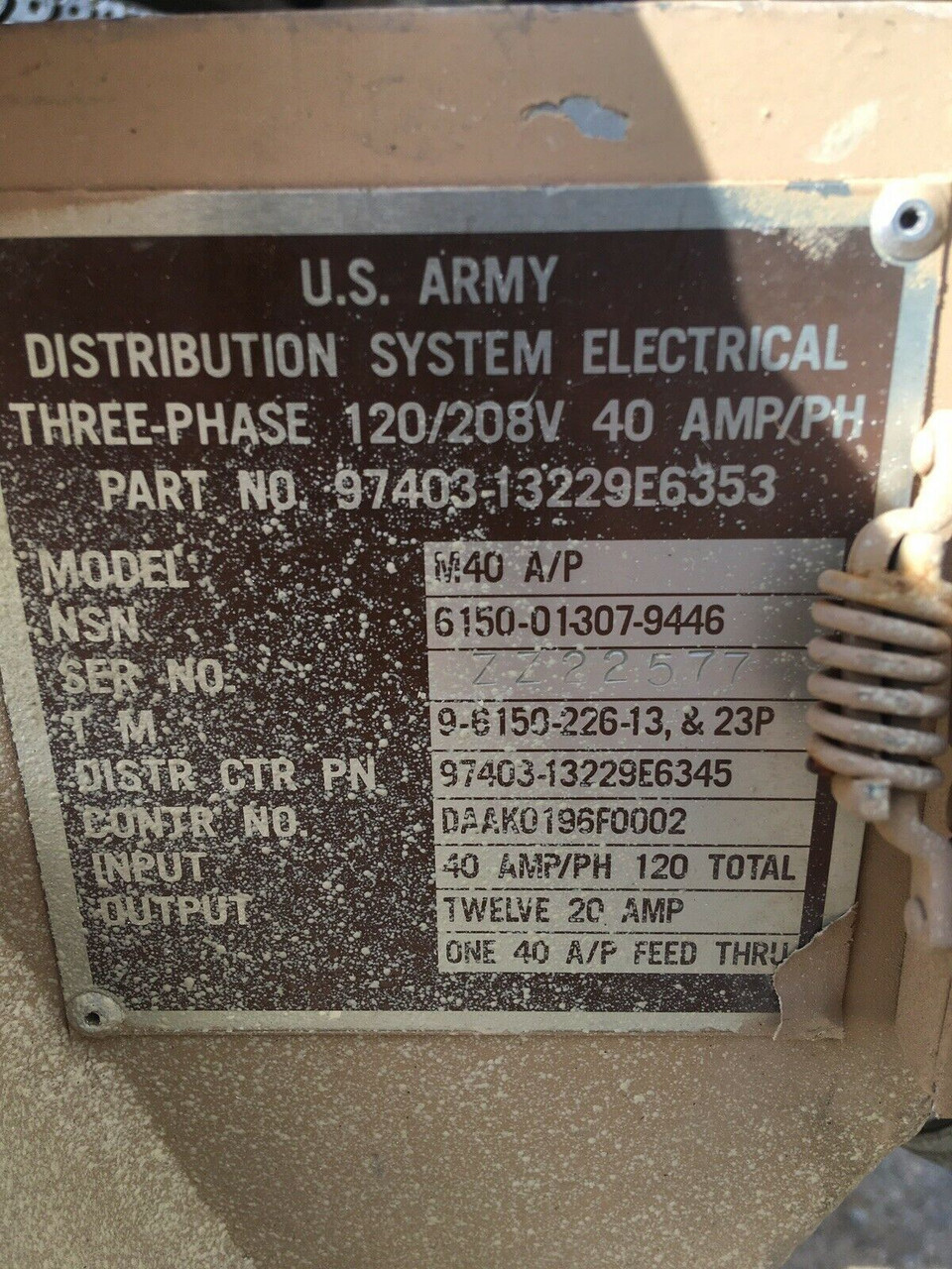 Electrical Distribution System 13229E6353 Cecom LR Center 3-Phase 120/208V 40A