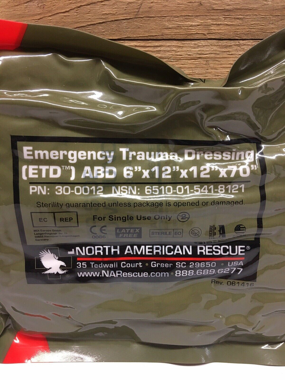 Emergency Trauma Dressing (ETD) ABD 30-0012 North American Red 6"x12"x12"x70"