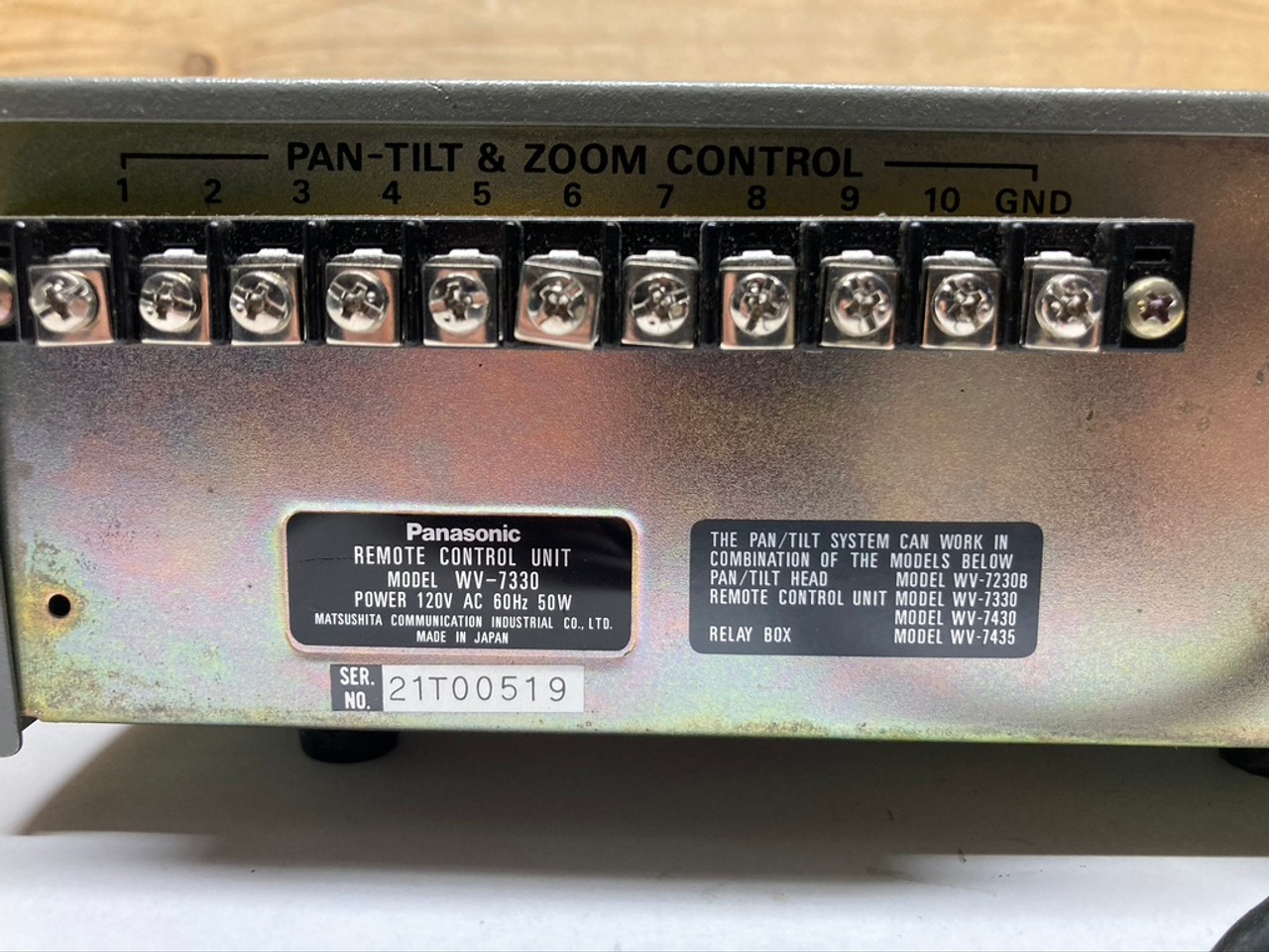 Remote Control Unit WV-7330 Panasonic 120V 60Hz 50 Watt
