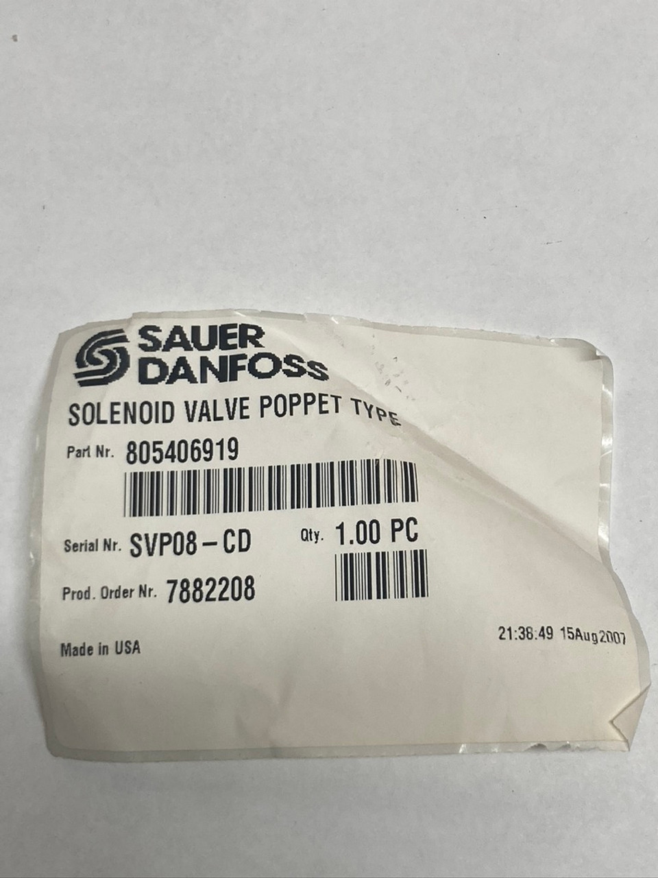 Sauer Danfoss Solenoid Valve Poppet Type 805406919