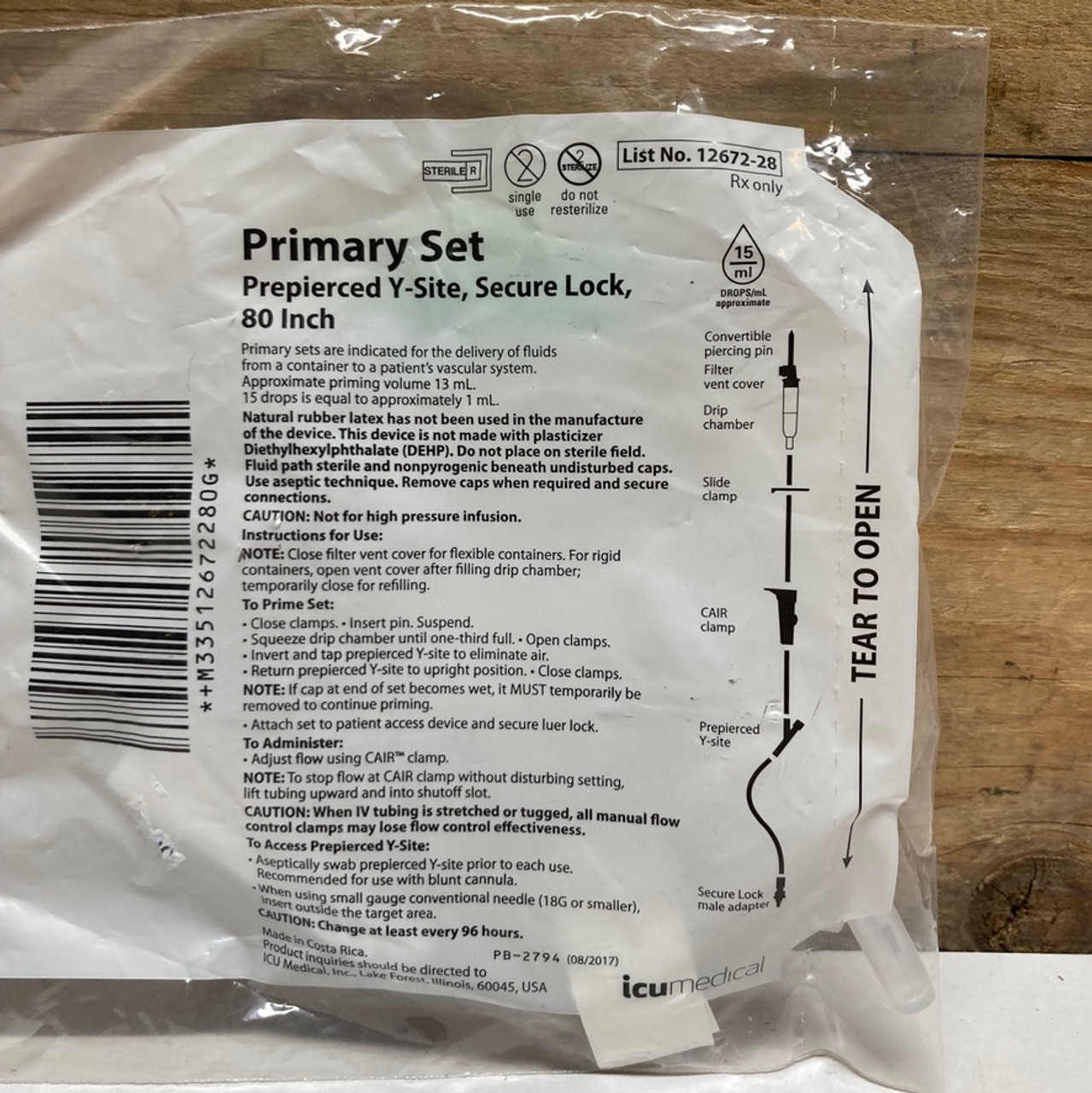 Primary Set 12672-28 ICU Medical Prepierced Y-Site, Secure Lock, 80" Lot of 12