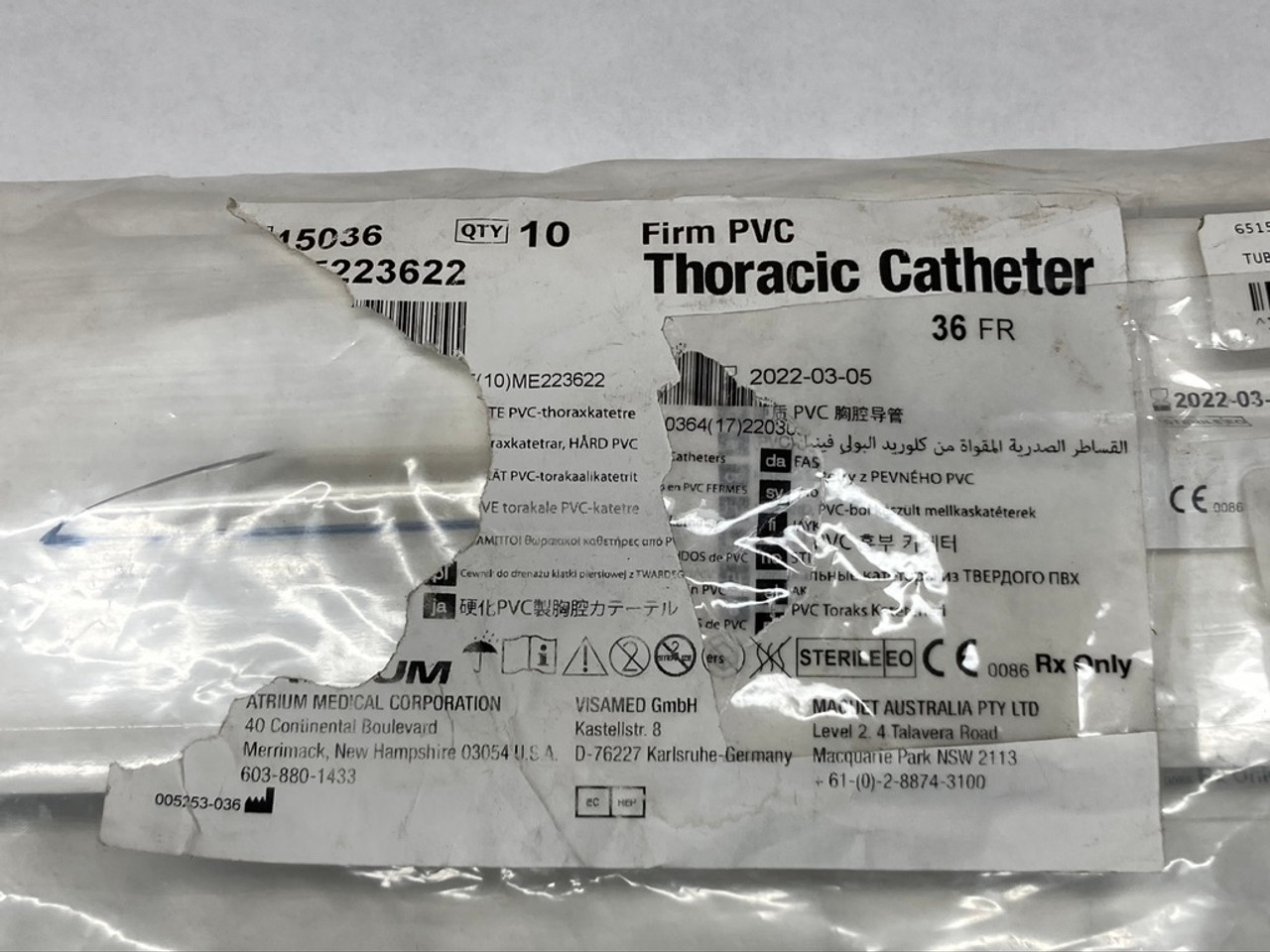 Firm PVC Thoracic Catheter 36FR 15036 Atrium Medical Lot Of 9