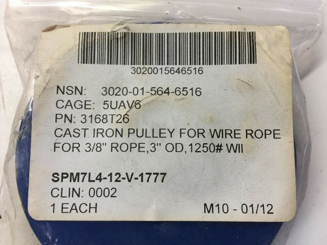 Groove Pulley 3168T26 For 3/8" Wire Rope Blue 