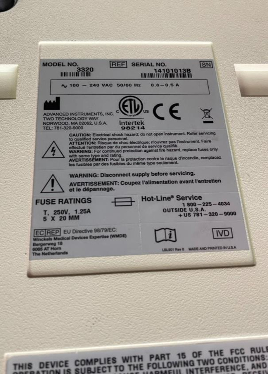 Advanced Instruments 3320 Osmometer SN: 14101013B