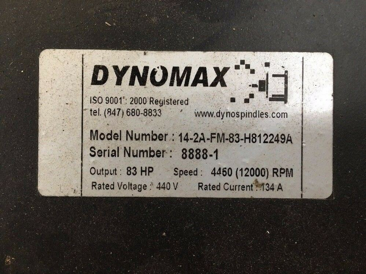 Asynchronous Motor 14-2A-FM-83-H812249A Dynomax 8-Pole 440V 12000RPM