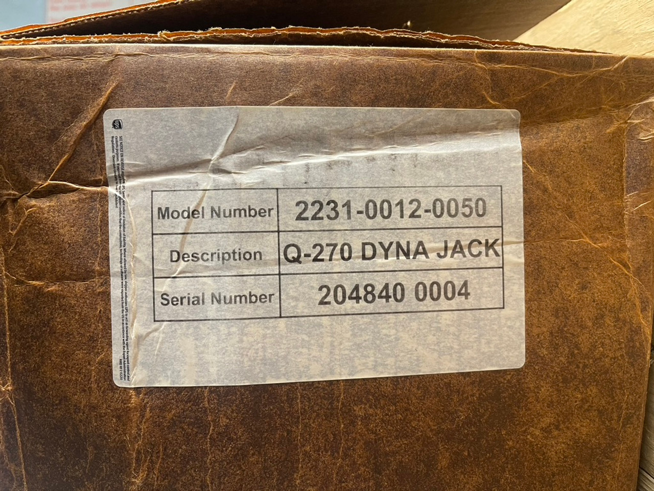 Q-270 Dyna Jack 231-0012-0050 Mason Dynamics