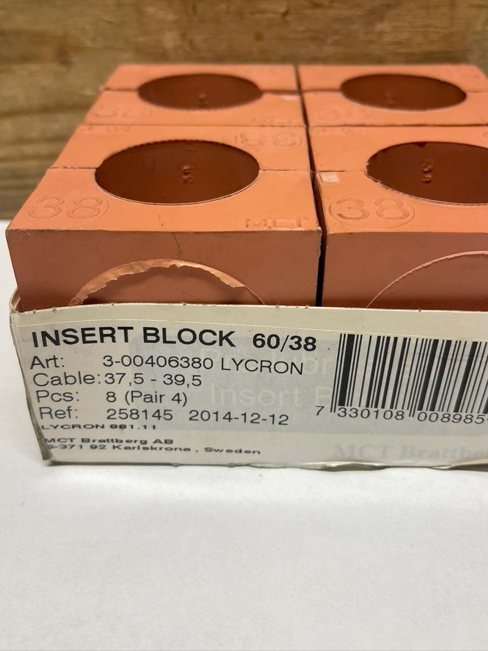 MCT BRATTBERG INSERT BLOCK 60/38 LYCRON, CABLE DIM 1.40-1.55 (8PC LOT) = 4 PAIR