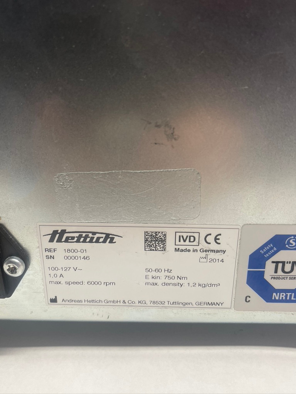 Tabletop Centrifuge 1800-01 Hettich EBA 200