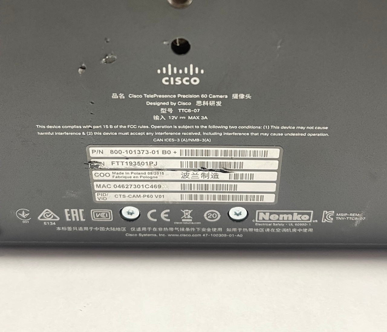 Cisco CTS-CAM-P60 V01 Precision 60 TelePresence Camera TTC8-07