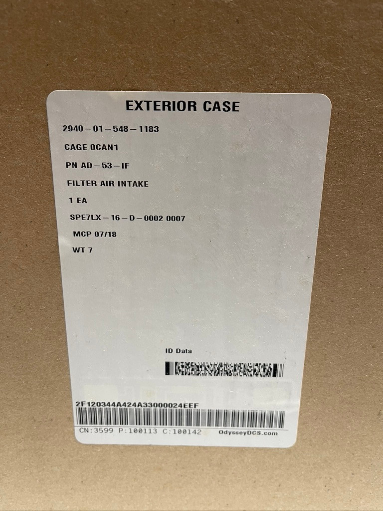 M998 Hummer HMMWV Air Intake Filter Element AD-53-IF / 12342870