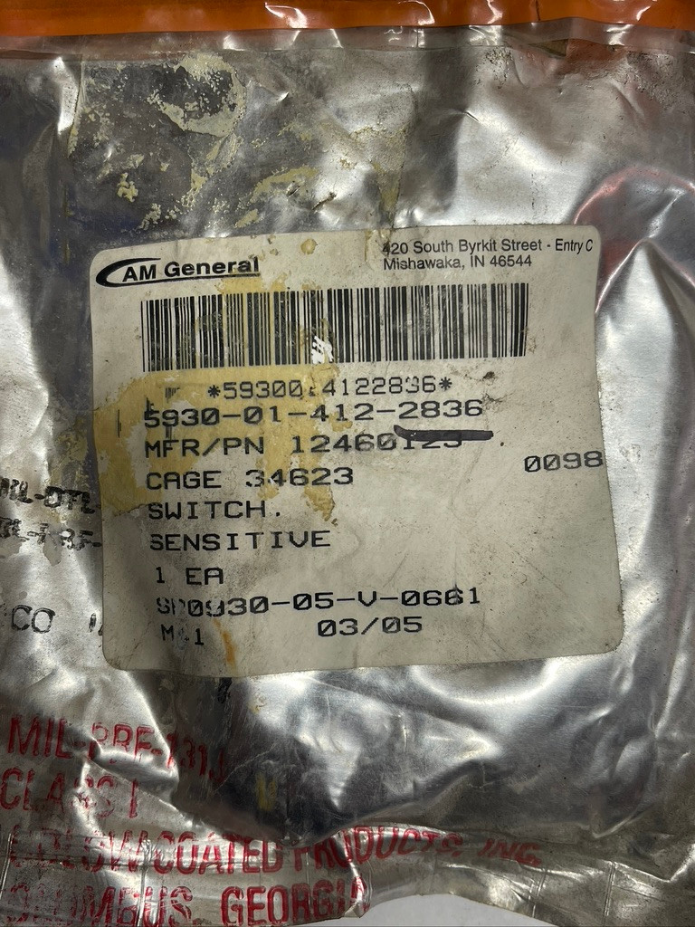 AM General 2460123 Sensitive Switch HMMWV New Surplus Military Vehicle