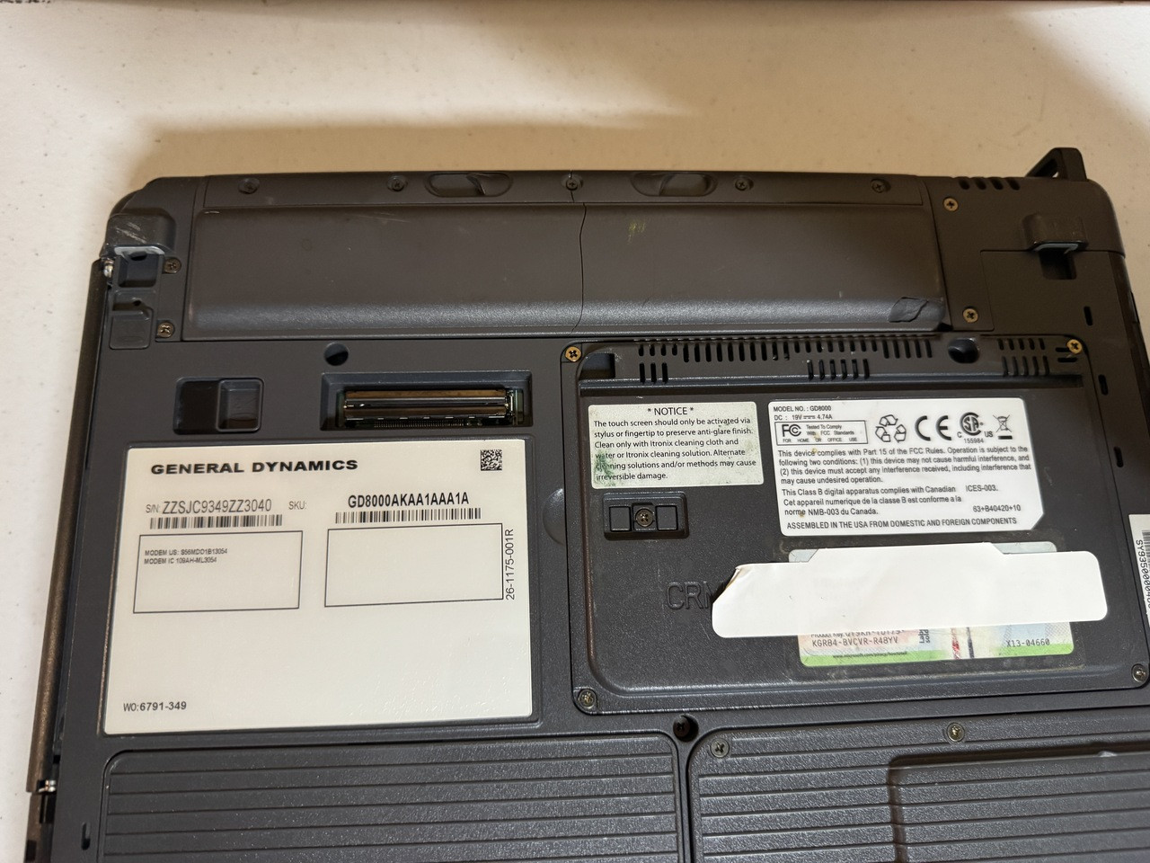 General Dynamics GD8000 Rugged Laptop Core 2 Duo 4GB 128GB SSD Windows 10
