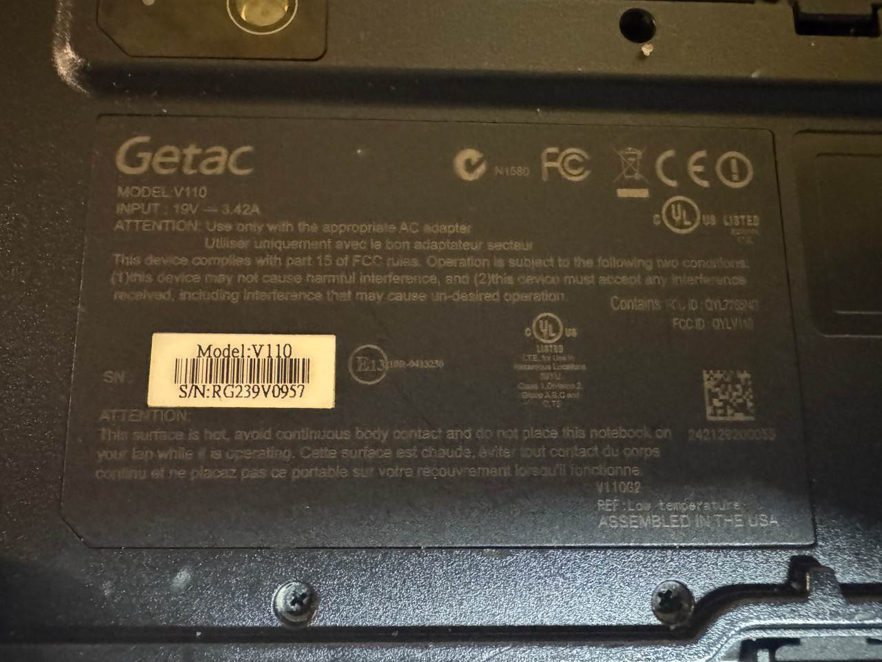 Getac V110 Rugged Convertible Laptop Tablet i7 4GB 128GB SSD Windows 10 Touchscreen
