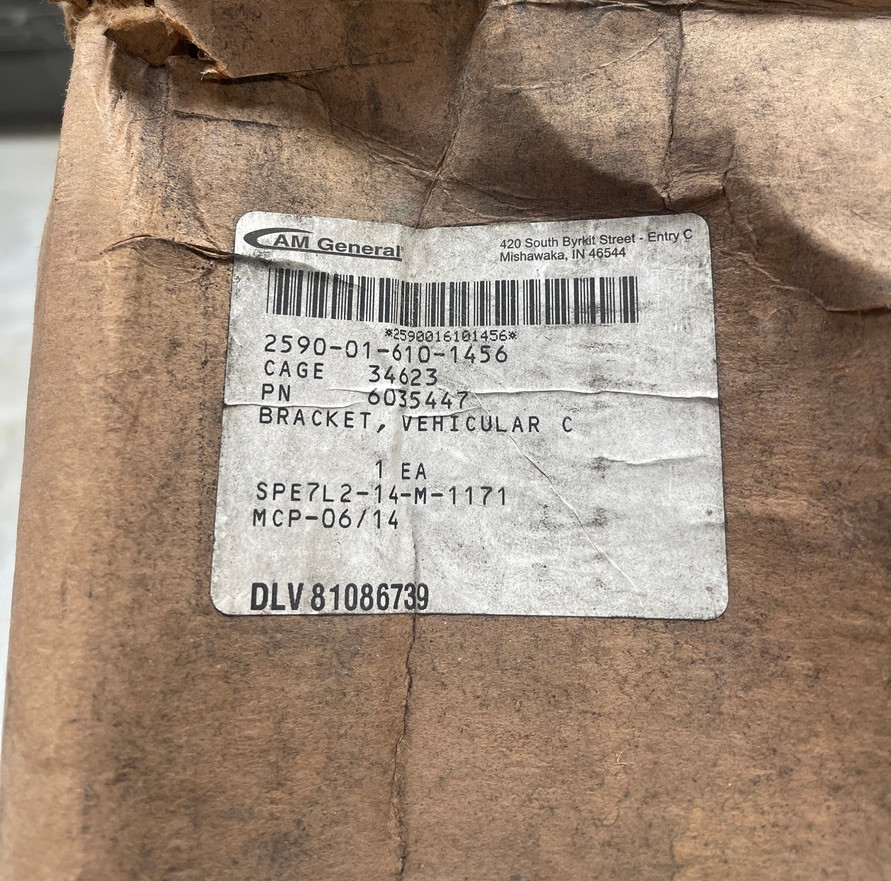 AM General 6035447 HMMWV Humvee Vehicular Components Bracket NSN 2590-01-610-1456