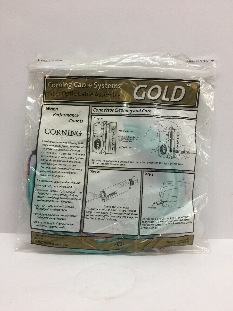 7M Fiber Optic Cable Assembly GOLD 664203 Corning Cable Systems