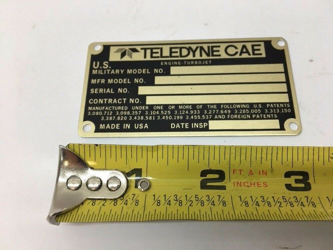 Identification Plate 717085 Teledyne Aluminum Alloy, Rectangular