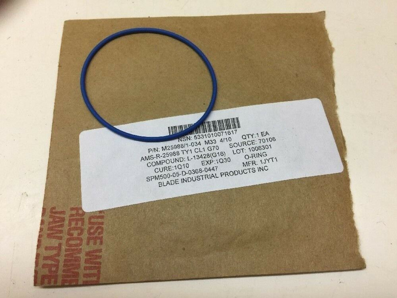 Blue Rubber O-Ring Seal M25988/1-034 Blade Industrial