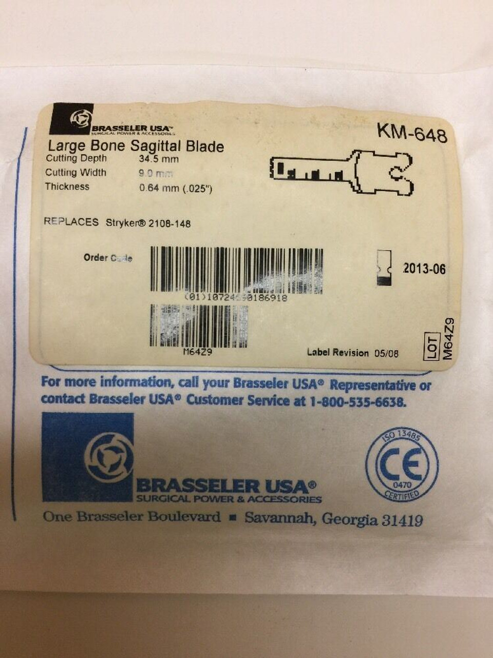 Large Bone Sagittal Blade KM-648 Brasseler Medical Sealed Sterile 