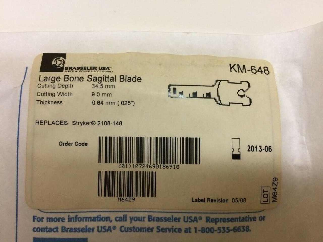 Large Bone Sagittal Blade KM-648 Brasseler Medical Sealed Sterile 