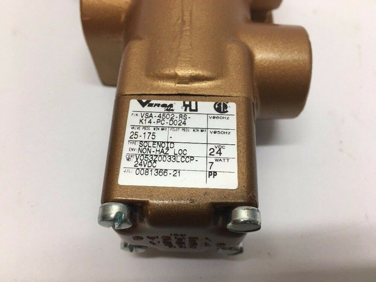 Versa V-Series Four-Way Valve VSA-4502-RS-K14-PC-D024 24VDC 25-175PSI NEW