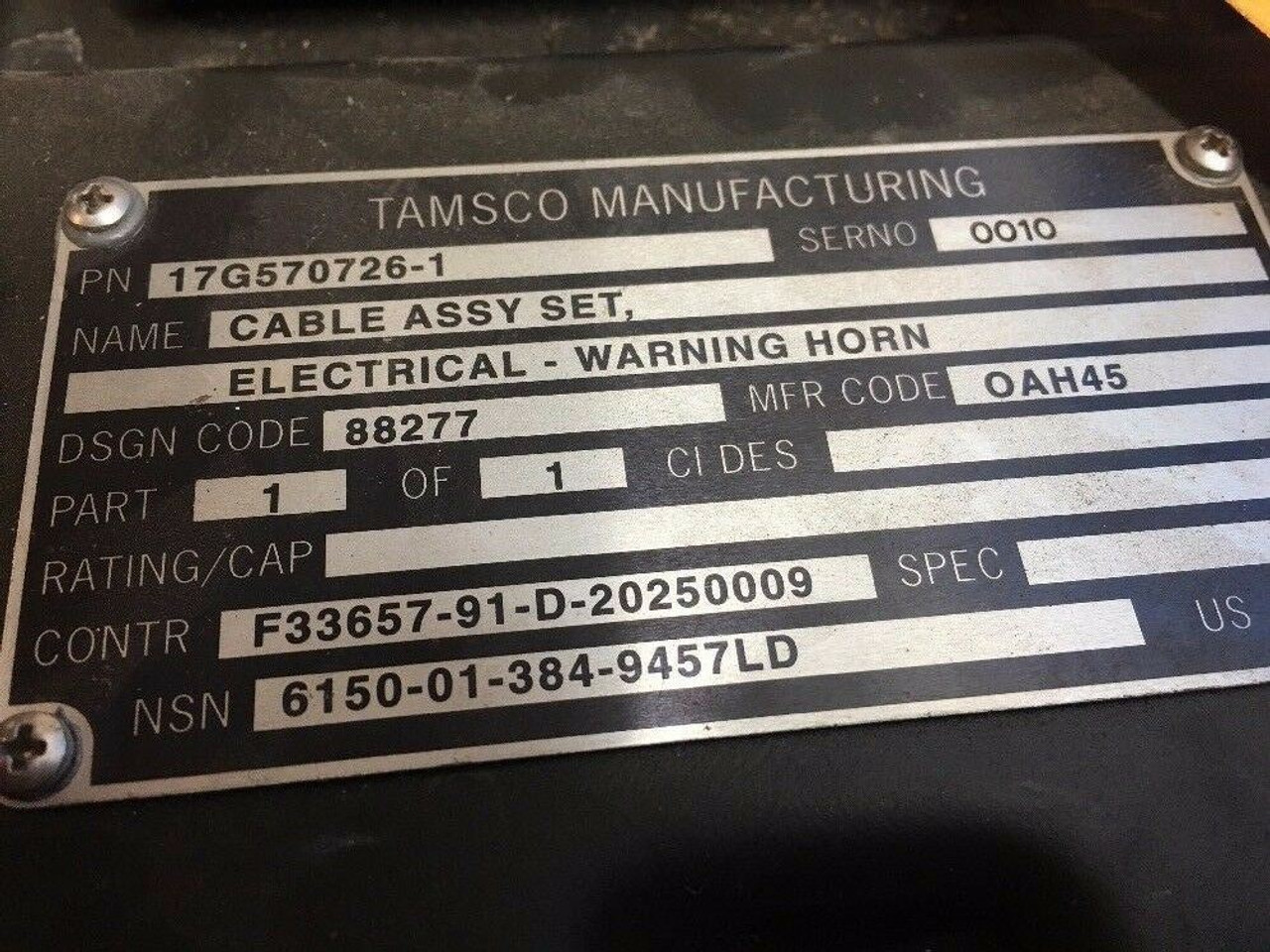 Electrical Cable Assembly Set 17G570726-1 Tamsco