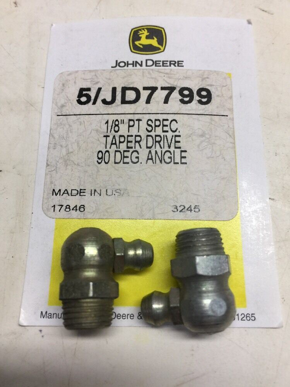 John Deere Taper Drive 1/8" PT Spec. 90 Degree Angle Lot of 50 