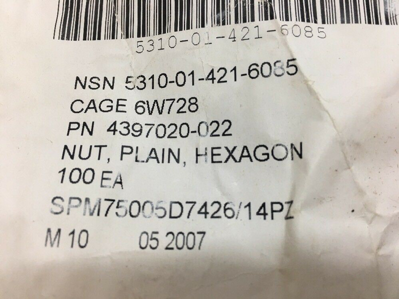 BAE Systems Survivability Systems Hexagon Plain Nut (100 Each) 4397020-022