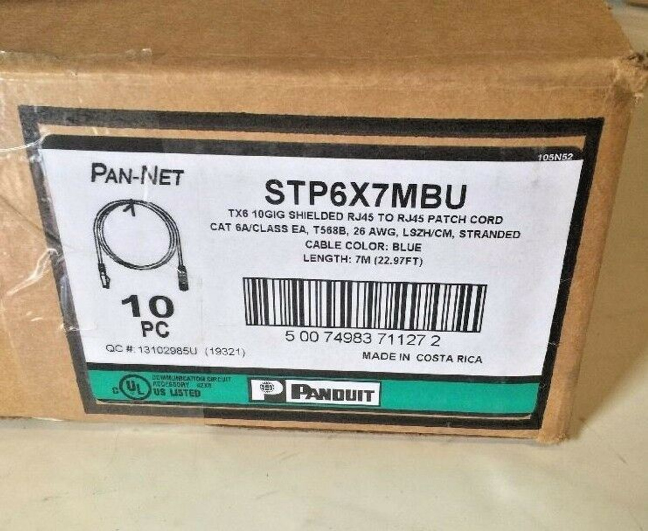 23ft. Patch Cord w/ TX6A 10Gig Plugs TP6X7MBU Panduit Cat 6A, 10 Gb/s S/FTP Blue