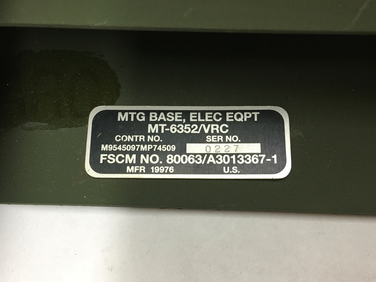 Electrical Equipment Mounting Base MT-6352/VRC Radio Tray