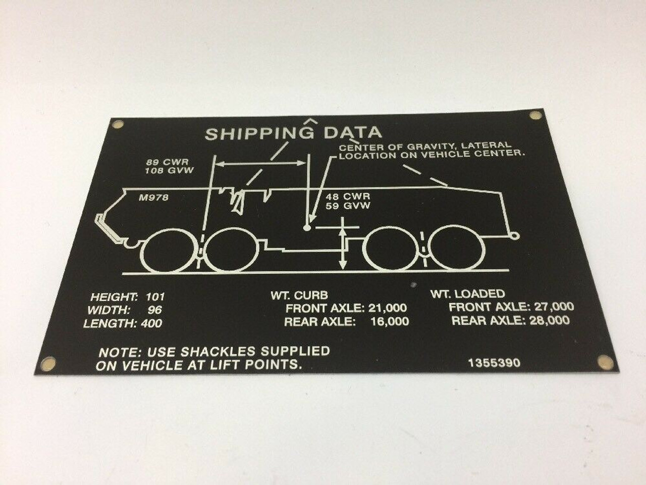 Shipping Instruction Plate 1355390 Oshkosh