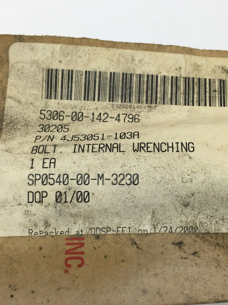 Internal Wrenching Bolt 4J53051-103A Mercer