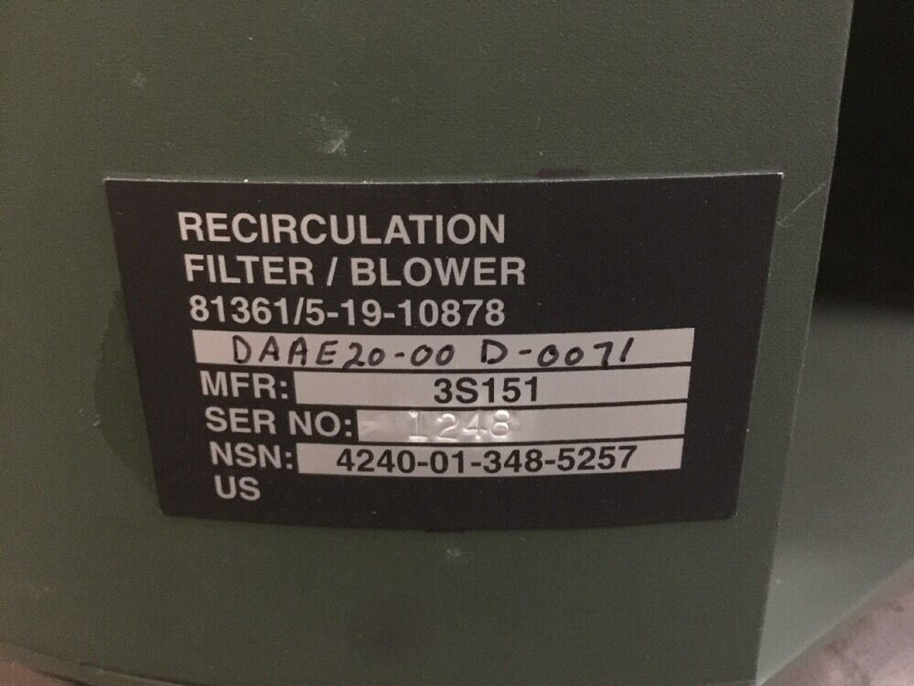 Filter Blower Recirculation Assembly 5-19-10878 XM28 M20A1 