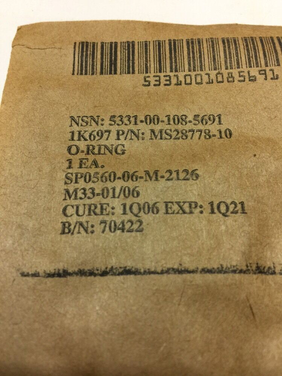 O-Ring MS28778-10 DBR Industries Black Rubber Lot of 10