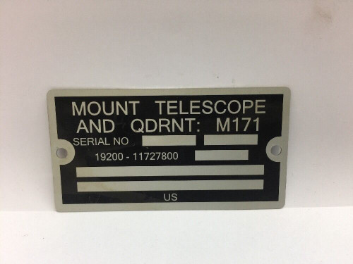 Mount Telescope Identification Plate 11727863 Aluminum Alloy