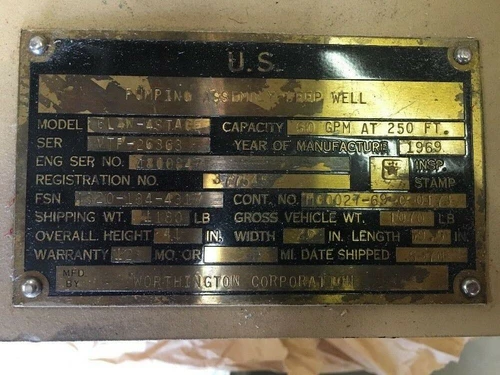 Worthington Deep Well Pumping Unit 60 GPM 1969 Simpson Tan 6L4W-4STAGE VTF-26363