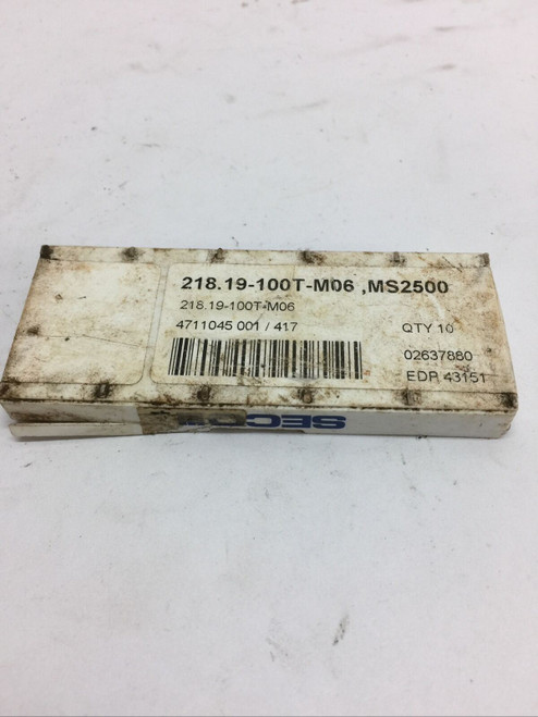 SECO Milling Insert: 218.19-100T-M06 MS2500, Solid Carbide Lot of 10