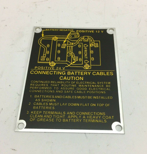 Instruction Plate 12339107 Aluminum Alloy 1 1/4-Ton Hmmwv Truck Data Plate