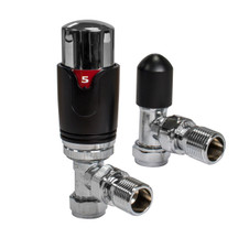 Thermostatic TRV Angled Radiator Valves 1/2" x 15mm Lockshield Pack (Black Chrome) Thermostatic TRV Angled Radiator Valves 1/2" x 15mm Lockshield Pack (Black Chrome)