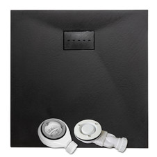 SMC Black Shower Trays Slate Stone Effect Holes Square Rectangle Base Non Slip