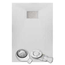 SMC White Slate Stone Effect Shower Trays with Stainless Steel Drain Cover