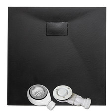 SMC Black Shower Trays Slate Stone Effect Square Rectangle Base Non Slip Surface