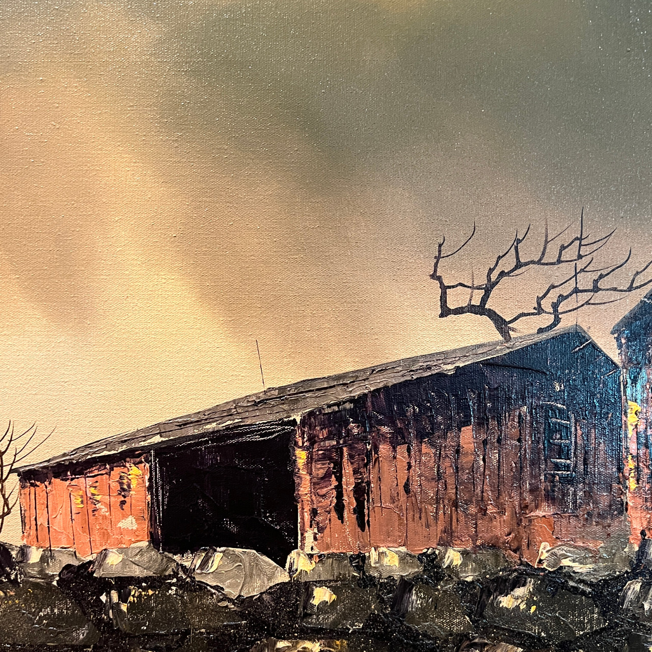 American Prairie Barn Vintage Oil Painting by Wayne Cooper - Wild