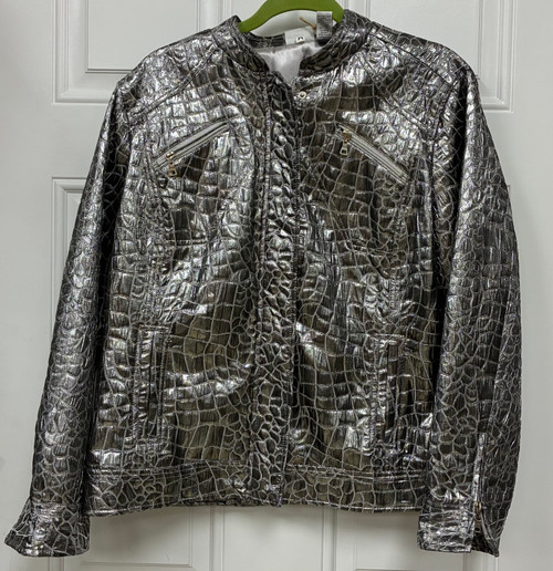 A striking metallic silver finish gives this jacket instant statement-piece appeal. Lightweight enough to throw over jeans and a tee, yet polished enough for a night out, an easy way to add shine and edge to any outfit.
