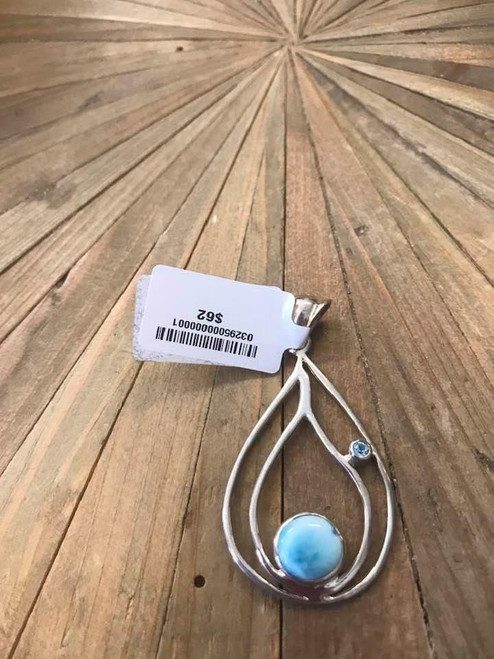 Unique Larimar (Grade AAA), Blue Topaz and Sterling Silver Pendant