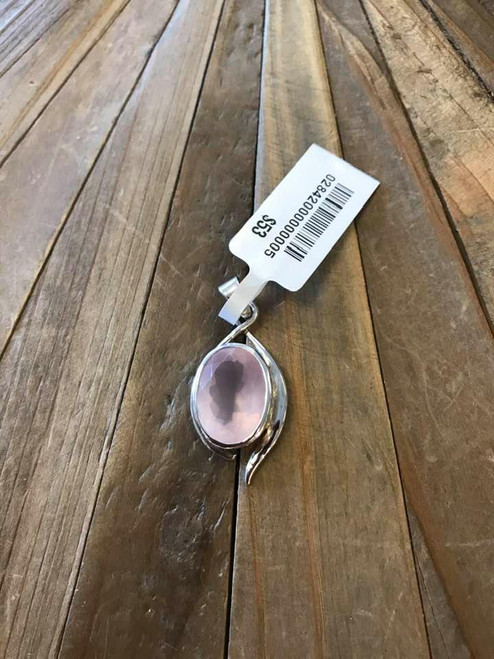 Oval Rose Quartz and Sterling Silver Pendant
