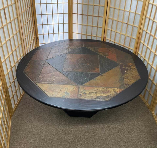 Earthy Slate Round Dining Table