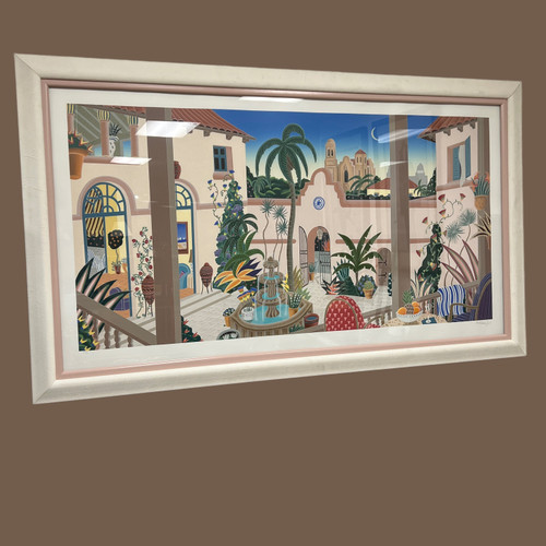 Huge Vintage Limited Edition Serigraph Bienestar Courtyard