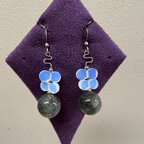 Artisan Sterling Silver, Iodolite and Sea Opal Earrings by Kerry Lennon